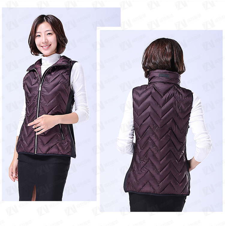 秋冬新款女式修身紫色马甲保暖棉服棉衣坎肩背心