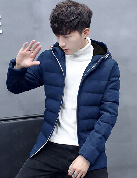 冬装男式连帽藏蓝色短款保暖棉服保暖棉衣