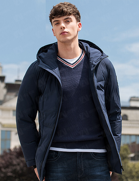 冬装新款男式连帽藏蓝色短款保暖棉服棉衣