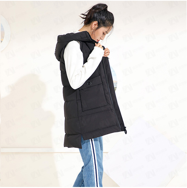 秋冬新款女式修身黑色中长款修身马甲保暖棉服棉衣坎肩背心