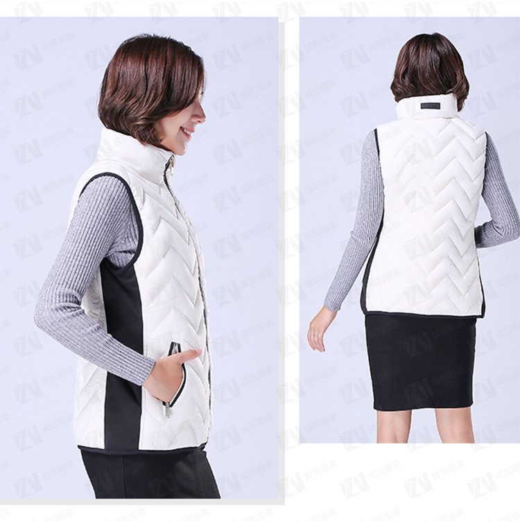 秋冬新款女式黑白拼色马甲保暖棉服棉衣坎肩背心