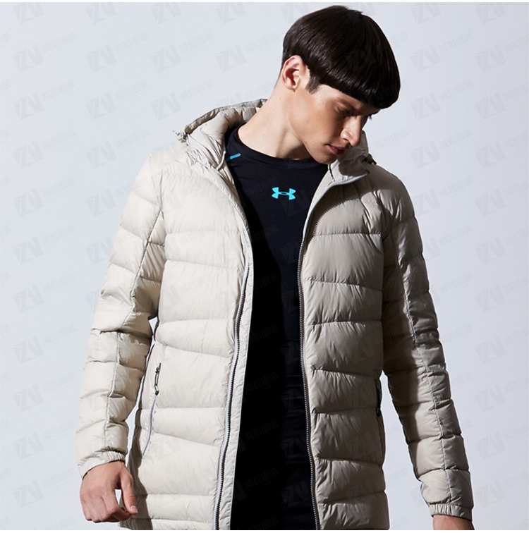 秋冬新款男式连帽款米色短款保暖羽绒服