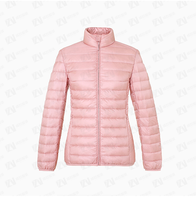 秋冬新款女式浅粉色短款保暖羽绒服