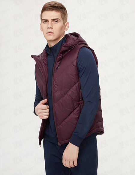 秋冬新款男式连帽酒红色马甲保暖棉服棉衣坎肩背心