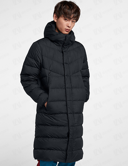 秋冬新款男式黑色长款连帽保暖羽绒服