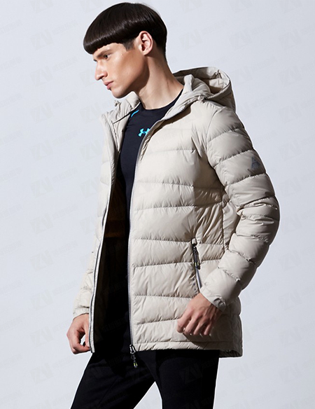 秋冬新款男式连帽款米色短款保暖羽绒服