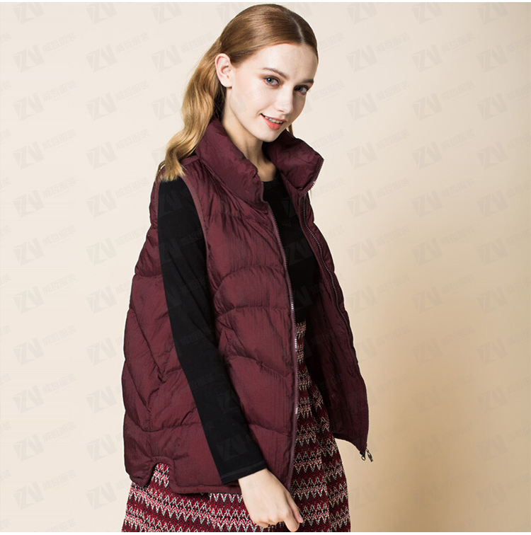 秋冬新款女式酒红色马甲保暖棉服棉衣坎肩背心