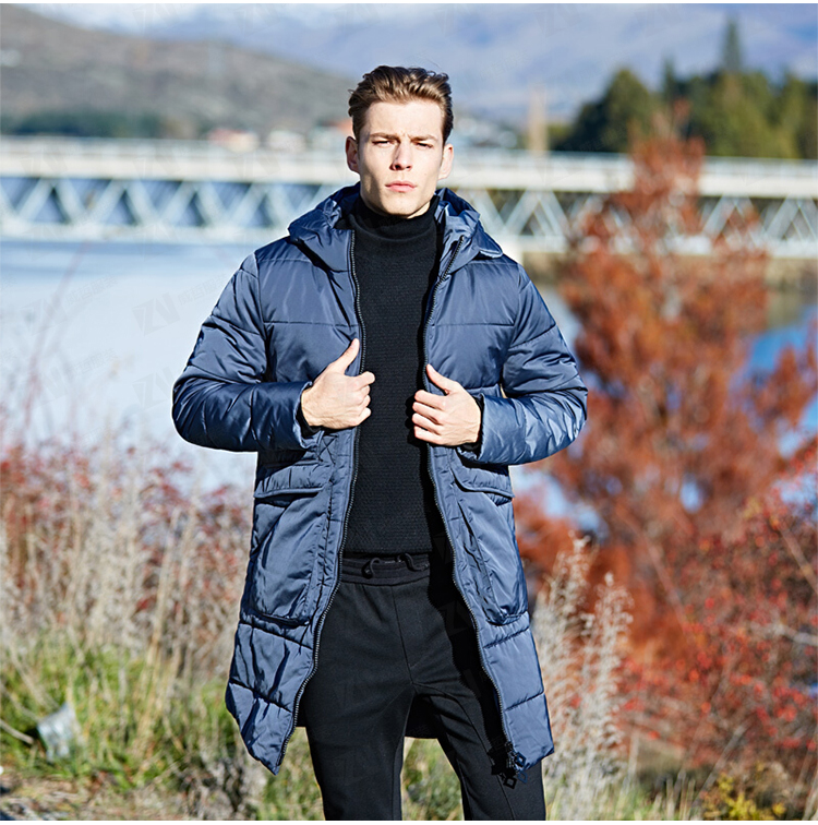 男式冬装新款深蓝色连帽保暖棉服