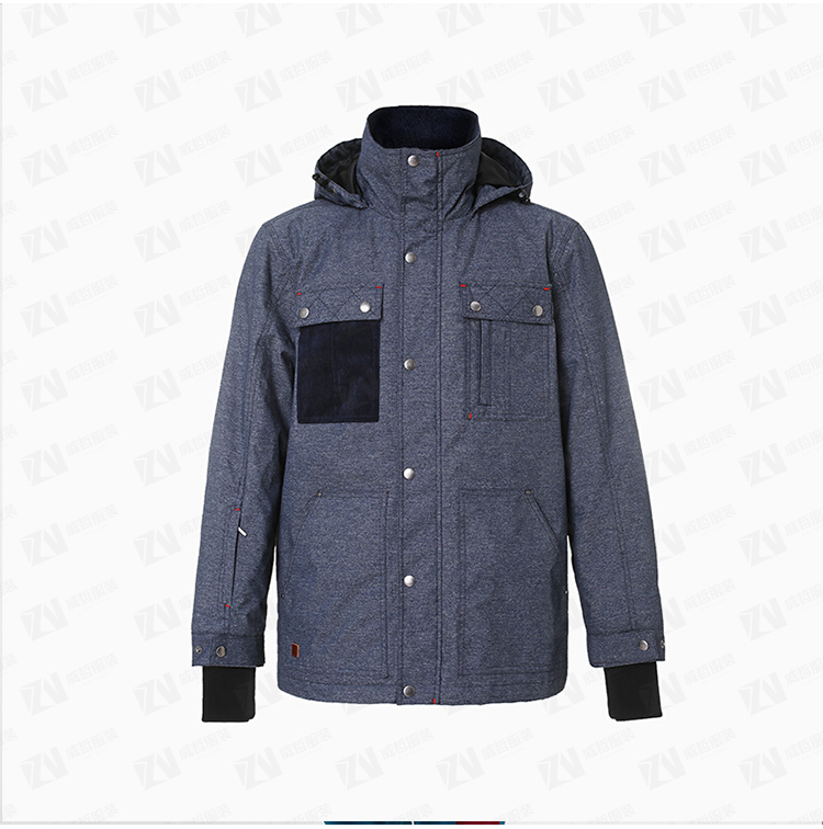 秋冬男式新款衣领口袋拼色连帽款保暖棉服