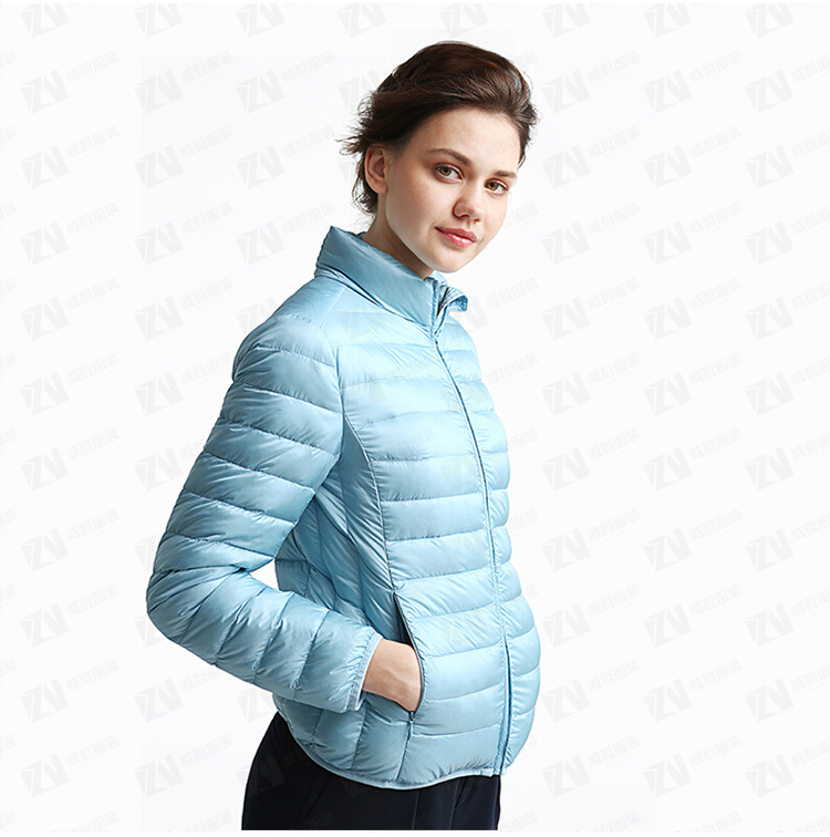 秋冬新款女式浅蓝色短款保暖羽绒服