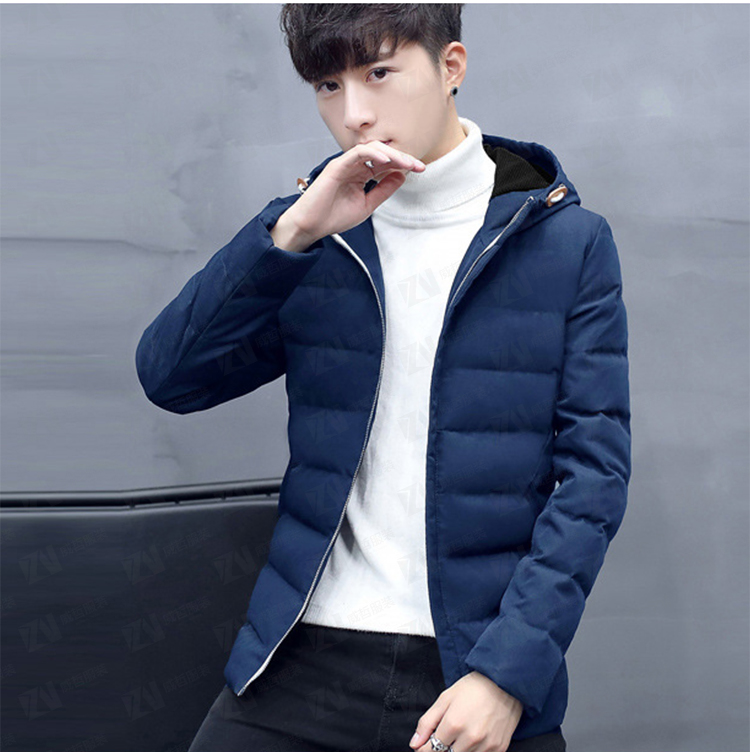 冬装男式连帽藏蓝色短款保暖棉服保暖棉衣