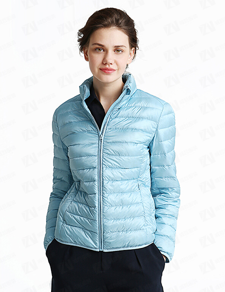 秋冬新款女式浅蓝色短款保暖羽绒服