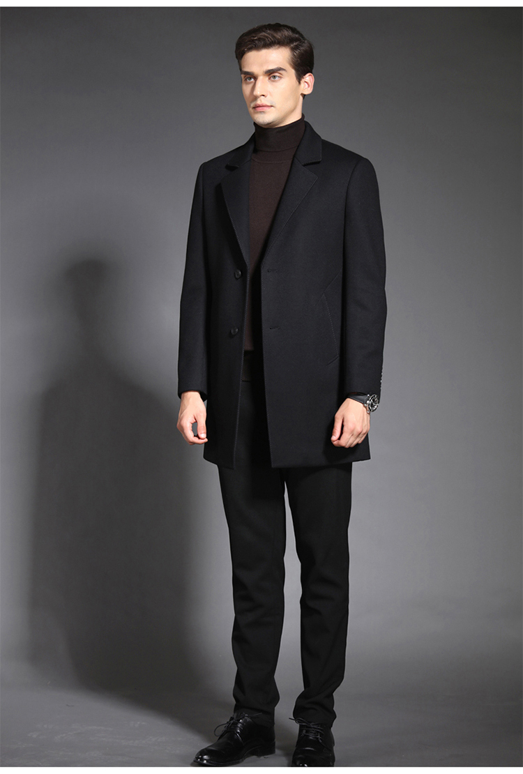 羊绒大衣男秋冬季新款西装领商务中长款休闲西装外套职业工装外套